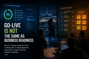 Project war room showing dashboards of business readiness